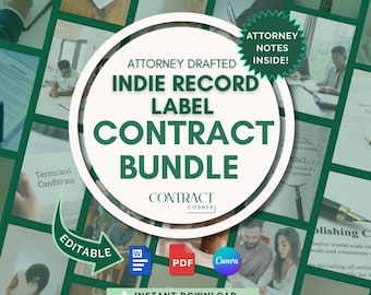 Indie Record Label Contract Bundle, Attorney-Drafted Contract Kit for Music Labels and Artists, Editable Template in Canva and Word