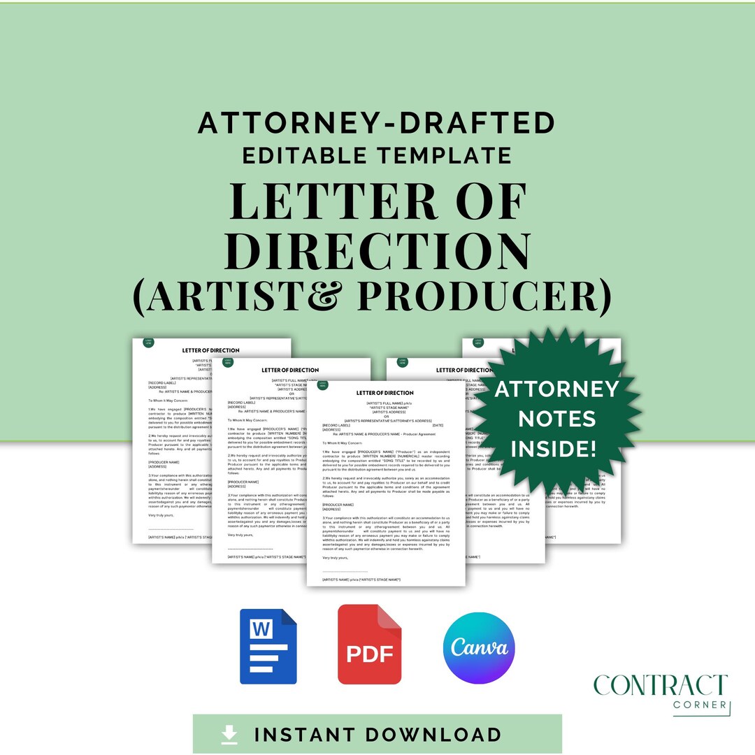 Letter of Direction (artist & Producer), Attorney-drafted Payment ...