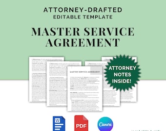 Master Service Agreement, Attorney-Drafted Contract for Service Providers and Clients, Editable Template in Canva and Word, Instant Download
