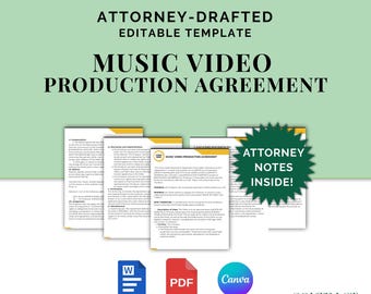 Contrat de production de clips musicaux, contrat rédigé par un avocat pour une société de médias, un artiste et un label, modèle modifiable dans Canva et Word