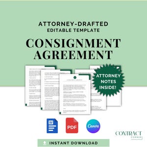 Consignment Agreement | Attorney-Drafted | Editable Template | PDF | Word | Canva | Business & Seller Agreement | Printable Contract