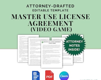 Master Use License Agreement (Video Game), Attorney-Drafted Contract for Business to Use Artist Song, Editable Template for Copyright