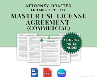 Master Use License Agreement (Commercial), Attorney-Drafted Contract for Media Business to Use Artist Song, Editable for Copyright Use