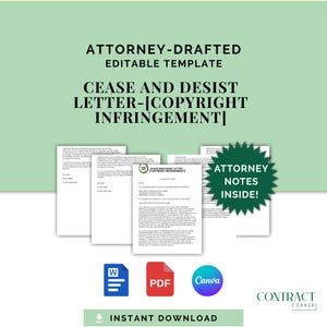 Cease and Desist Letter Template: Copyright Infringement (PDF, Canva, Word Editable)