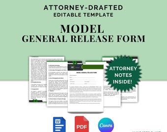 Model General Release Form, Attorney-Drafted Talent Permission Form for Client, Brand and Agency, Editable Template in Canva & Word