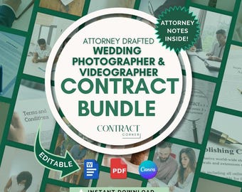 Wedding Photographer and Videographer Contract Bundle, Attorney-Drafted Contract Kit for Photographer, Videographer & Client, Editable