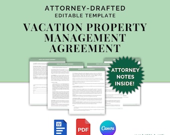 Vacation Property Management Agreement, Attorney-Drafted Contract for Host and Manager, Editable Template in Canva & Word, Instant Download