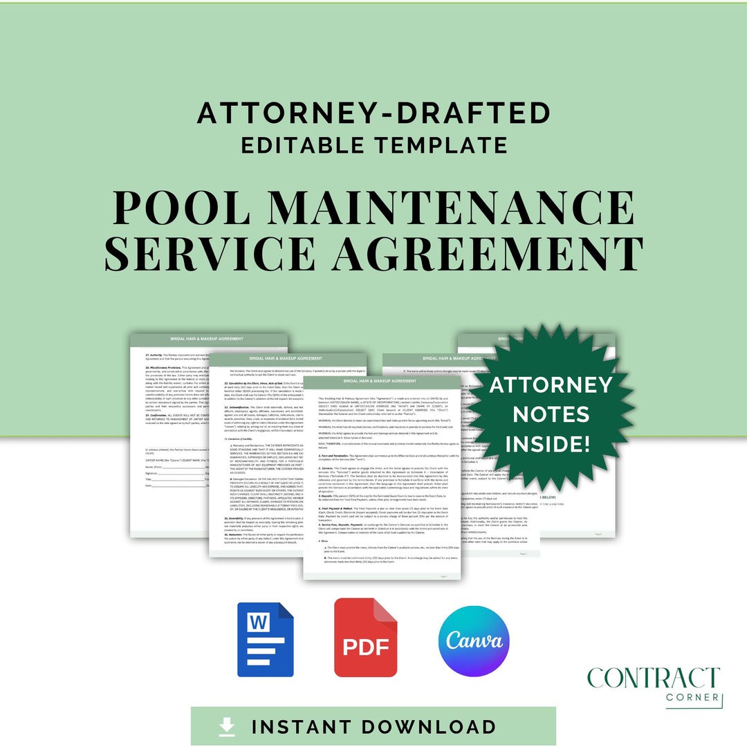 Pool Maintenance Disclosure Pool Maintenance Service Agreement, Attorney-drafted Contract for Pool ...