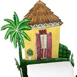 TOILET PAPER HOLDER, 3 Colors, Hand Painted Caribbean House Tropical Bathroom Decor Bathroom Tissue Holder, Toilet Roll Holder 7074-Tp image 1