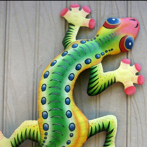 Painted Metal Gecko Wall Hanging Tropical Gecko Metal Art Etsy