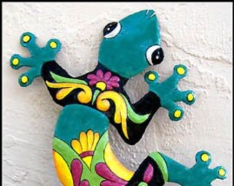 GECKO, Garden Decor, Tropical Decor,  Painted Metal Gecko, Outdoor Metal Art, Metal Wall Hanging,  Tropical Art, Metal Art,402