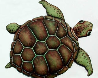 Metal Wall Hanging, Loggerhead Turtle, Beach Decor, Garden Decor, Outdoor Metal Art, Painted Metal, Garden Art, Metal Wall Hanging, K-7048-A