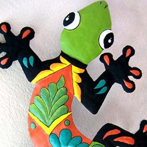 Painted Metal Gecko Wall Hanging Tropical Metal Wall Decor Etsy