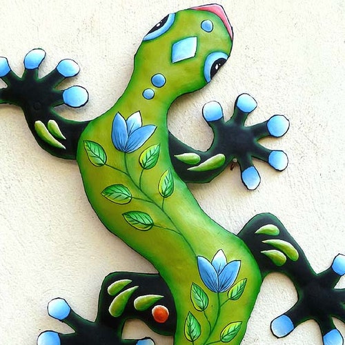 GECKO Wall Hanging Painted Metal Art Metal Gecko Art Gecko Etsy