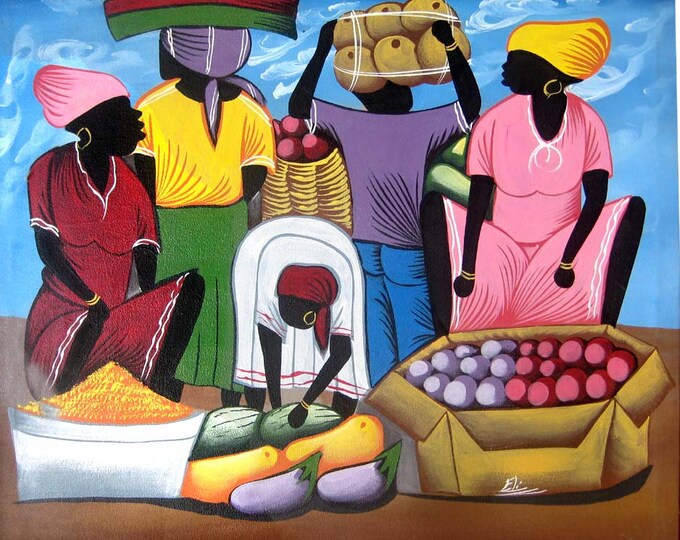 Haitian Art, Art of Haiti, Wall Art, Market Scene, Haitian Painting