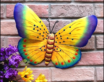 PAINTED BUTTERFLY, Metal Butterfly Art, Outdoor Metal Art, Painted Butterfly Wall Decor, Garden Art, Wall Art, Garden Decor - BU-511-Y
