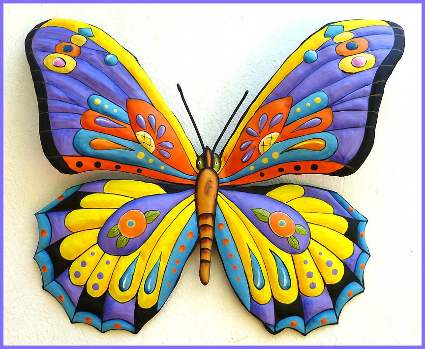 Painted Metal Butterfly Metal Wall Art Outdoor Metal Art Etsy