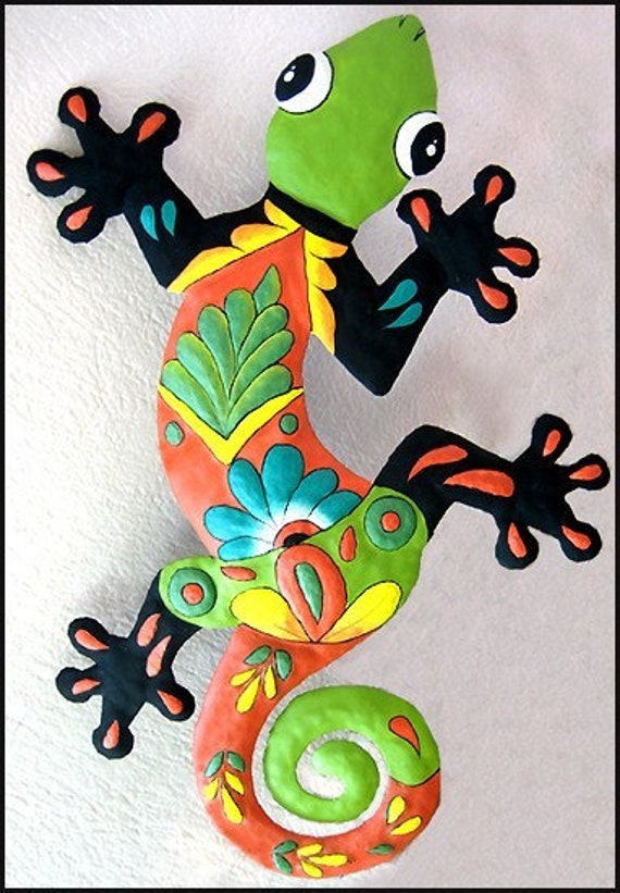 Metal Gecko Hand Painted Wall Hanging Outdoor - Patio Wall Art Metal Metal Gecko Hand Painted Wall Hanging Outdoor - Patio Wall Art Metal