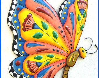 BUTTERFLY Wall Hanging, 2 Color Choices, Painted Metal Art, Outdoor Metal Art, Butterfly Art, Metal Wall Art, Haitian Art, Garden Art, J-905