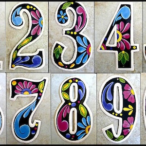 PAINTED HOUSE NUMBERS - Hand Painted Metal Address Numbers, Haitian Recycled Steel Drum, Painted Metal Art, Redecorating Idea - Ad-100-Bk