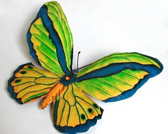 BUTTERFLY, Hand painted metal, Butterfly Wall Art, Outdoor Garden Art, Painted Garden Decor, Metal Wall Hanging, 15" - 503-MW-GR