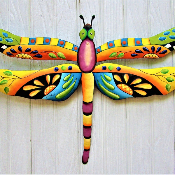 PAINTED DRAGONFLY, 3 Color Choices, Metal Art, Metal Wall Hanging, Tropical Wall Decor, Outdoor Garden Decor, Metal Wall Art, J-935