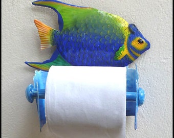 TROPICAL FISH Toilet Paper Holder, Hand Painted Metal Art, Bathroom Decor, Toilet Tissue Holder, Tropical Metal Art, Beach Decor, 7231-TP