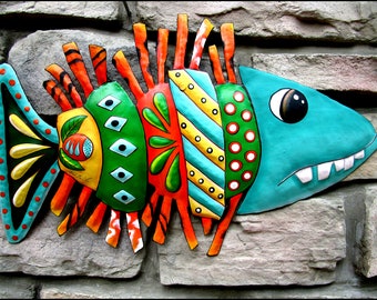 TROPICAL FISH, Choice of 3 Colors , Outdoor Metal Wall Art, Tropical Decor, Painted Metal Wall Hanging, Tropical Decor, 10" x 16", Fish-205