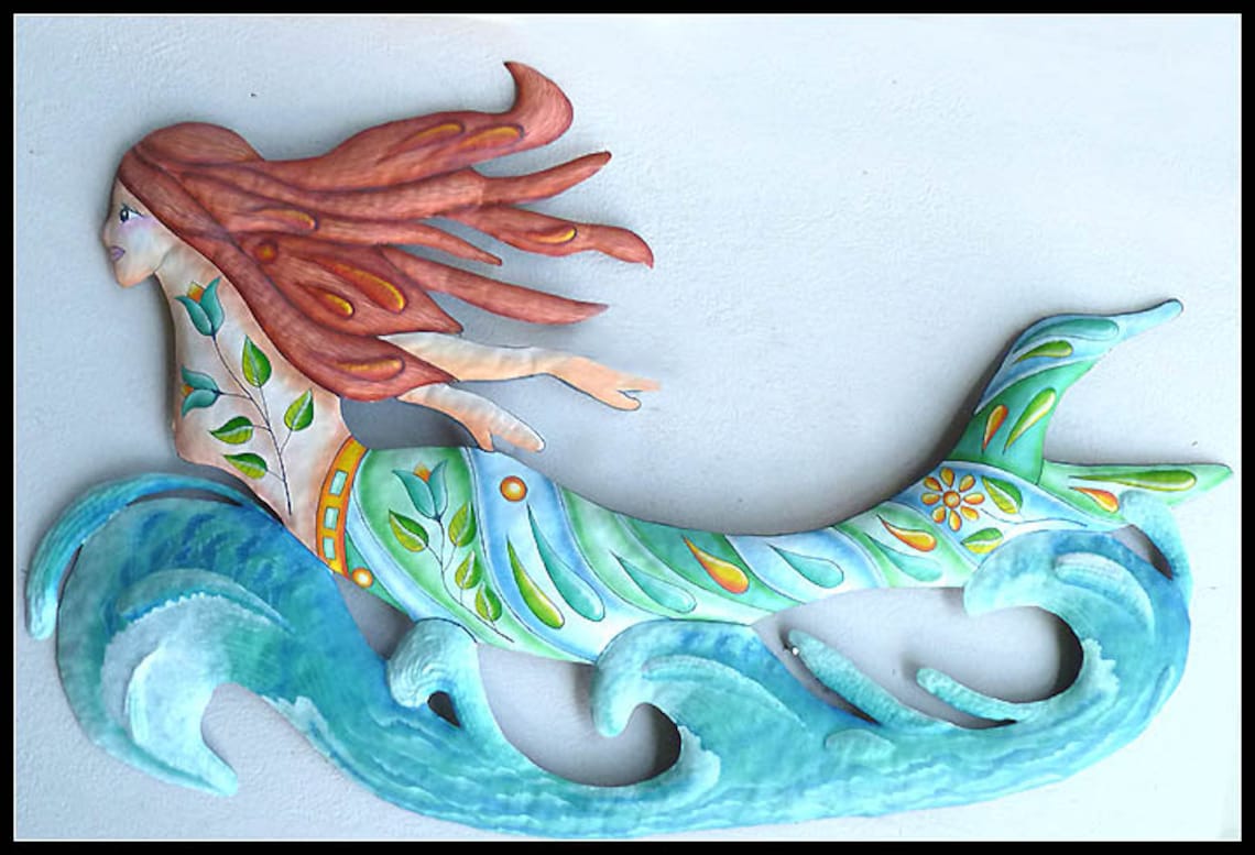 MERMAID METAL ART Coastal Wall Decor Metal Wall Art Painted Etsy