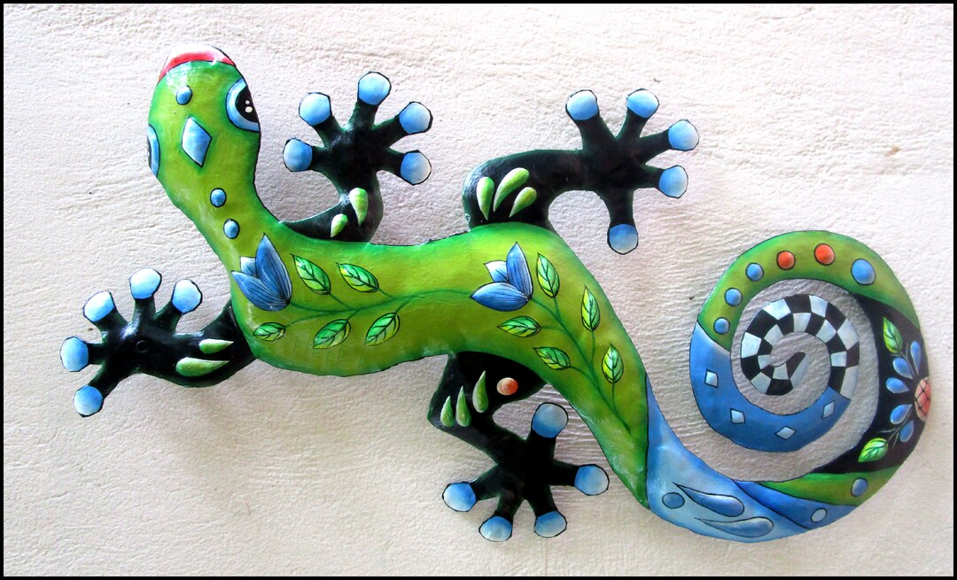 GECKO Metal Art Tropical Decor Painted Metal Wall Art Metal Etsy