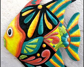 TROPICAL FISH Wall Hanging, 2 Color Choices, Painted Metal Wall Art, Haitian Art, Beach Decor, Outdoor Metal Art, Garden Decor, M-801