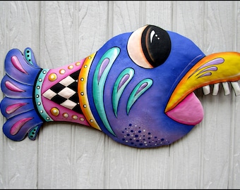 TROPICAL FISH, Available in 3 Colors, Metal Fish, Painted Metal Wall Art, Tropical Decor, Wall Decor,  Haitian Metal Art, F201- 9.5" x 18.5"