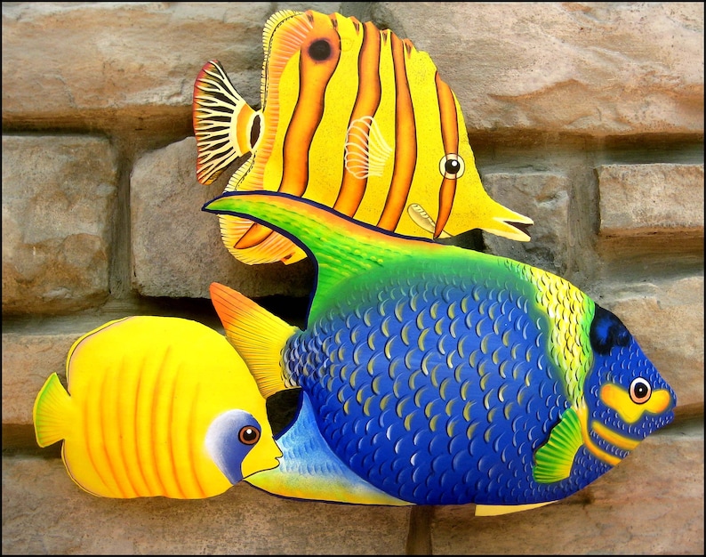 TROPICAL FISH Metal Wall Art Hand Painted Metal Wall Etsy