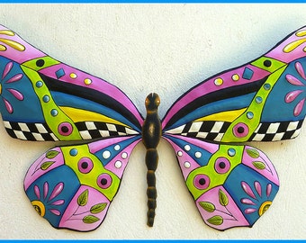 PAINTED BUTTERFLY ART, Choice of 2 Colors, Wall Hanging, Metal Wall Art,  Funky Art, Whimsical Art, Haitian Metal Art, Garden Decor, J-902