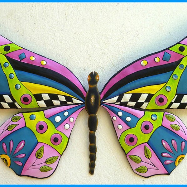 PAINTED BUTTERFLY ART, Choice of 2 Colors, Wall Hanging, Metal Wall Art,  Funky Art, Whimsical Art, Haitian Metal Art, Garden Decor, J-902