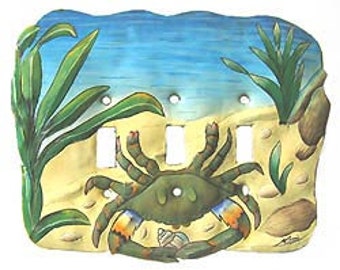 Painted Metal Blue Crab, Light Switch, Light Switch plate Covers, Double Switch Plate Cover, Tropical Decor, Metal Switchplates, S-1041