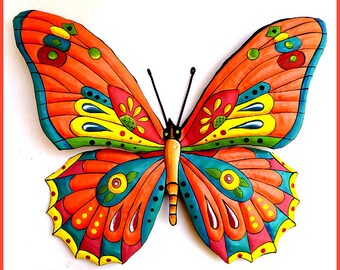 BUTTERFLY WALL ART, Choice of 5 colors, Butterfly Wall Decor, Garden Art, Painted Metal Wall Hanging, Garden Metal Art, 24"' or 36", J-903