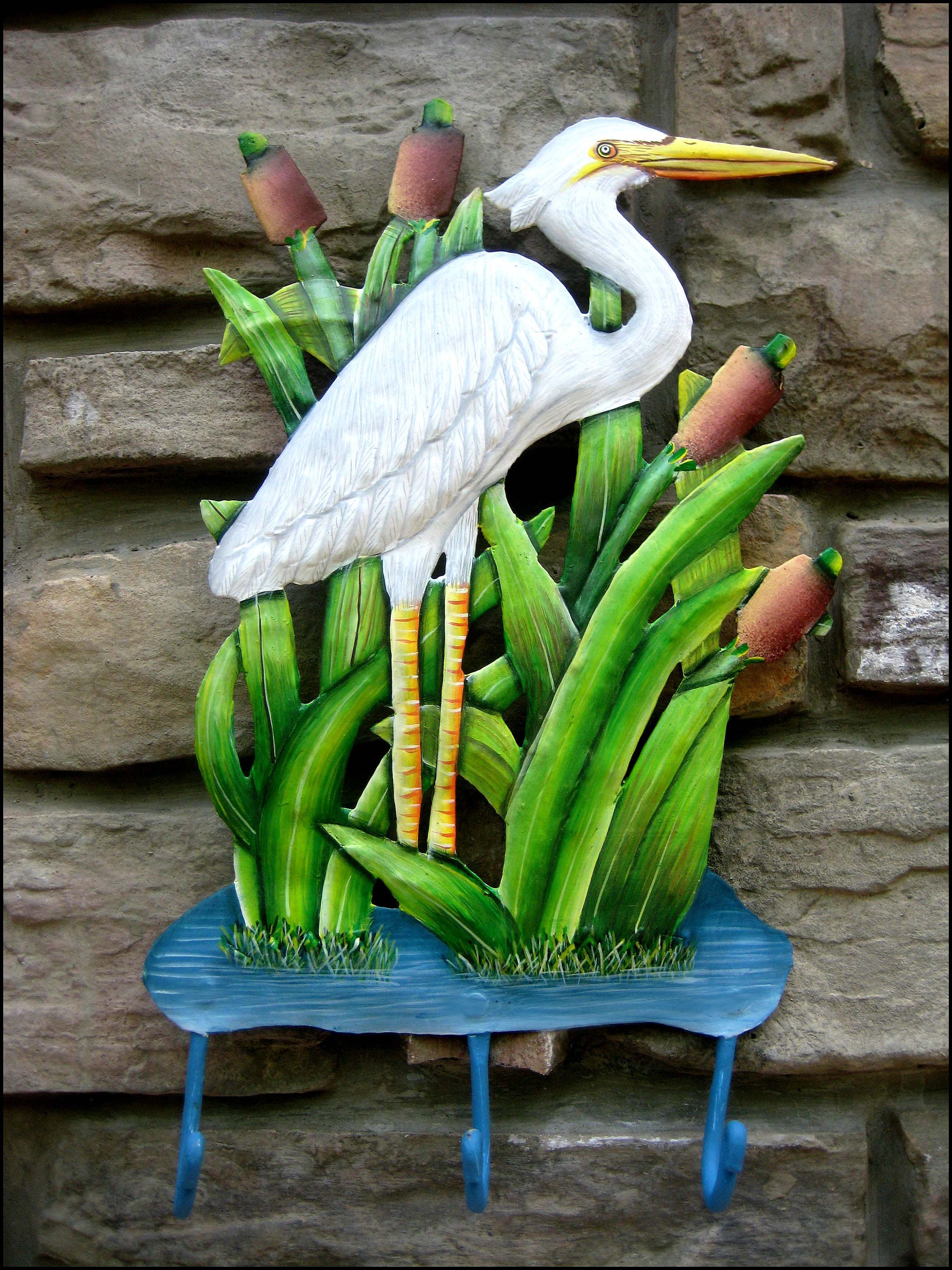 Metal Egret Coastal Decor Garden Decor Egret Metal Wall Etsy