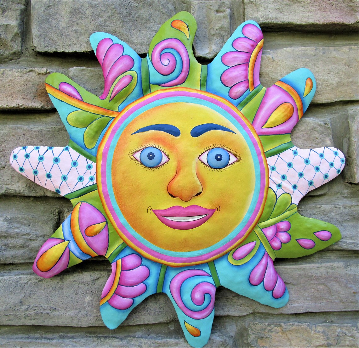PAINTED METAL SUN Outdoor Metal Art Wall Decor Sun Garden Etsy