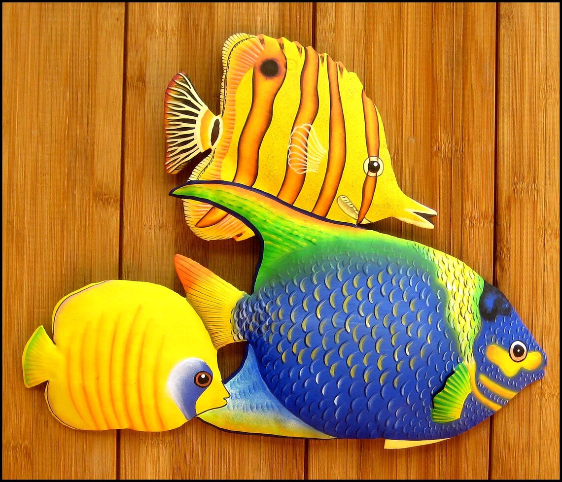 TROPICAL FISH Metal Wall Art Hand Painted Metal Wall Etsy