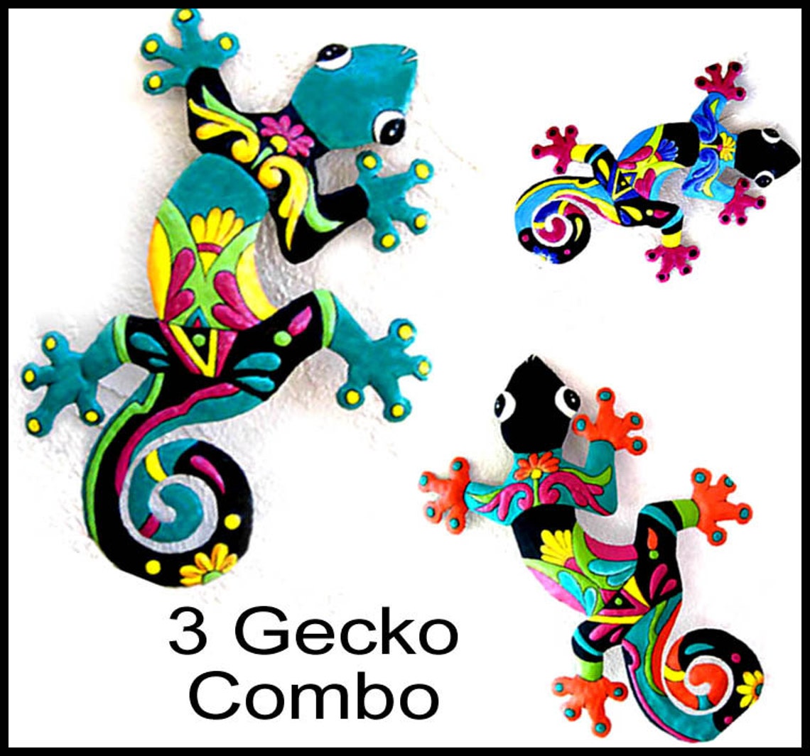 Outdoor Metal Art 3 Geckos Metal Art Garden Decor Haitian Etsy