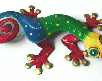 GECKO Hand Painted Metal, Gecko Wall Hanging, Gecko Garden Decor, Outdoor Metal Wall Art, Tropical Decor, Patio Art, Lizard, 106