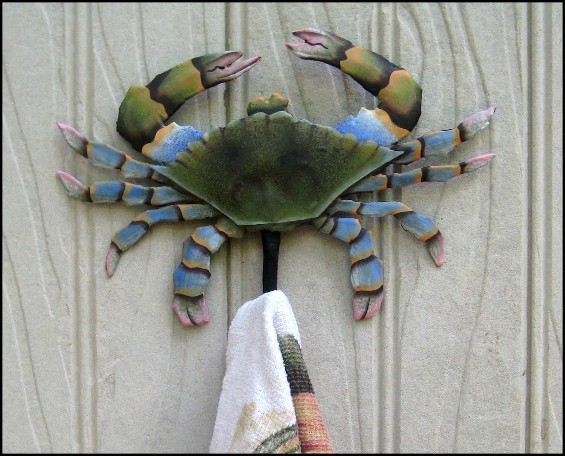 Crab Wall Hook, 5 X 6, Metal Hook, Metal Art, Painted Metal Towel Hook,  Coastal Decor, Blue Crab, Beach Decor, Nautical Decor, K-7066-SH 