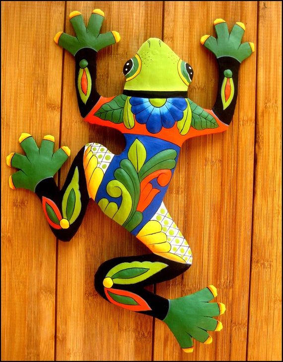 Frog Painted Metal Wall Decor Garden Frog Painted Metal Wall, Metal Frog Garden Decor