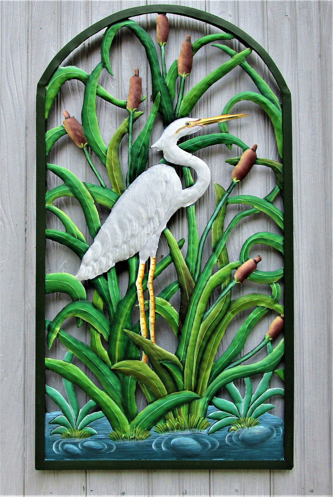 White Egret Wall Art Painted Metal Tropical Wall Decor Etsy