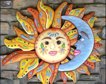 SUN - MOON ART, Garden Decor, Outdoor Metal Wall Art, Outdoor Metal Art, Sun,  Painted Metal Wall Hanging, Patio Decor, Pool Decor, J-150