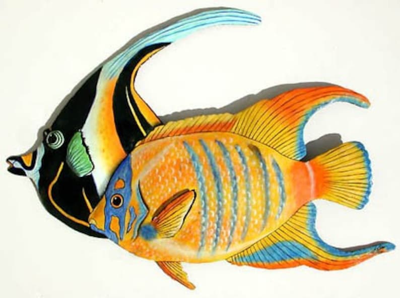 Metal Wall Art Tropical Fish Wall Hanging Painted Metal Etsy