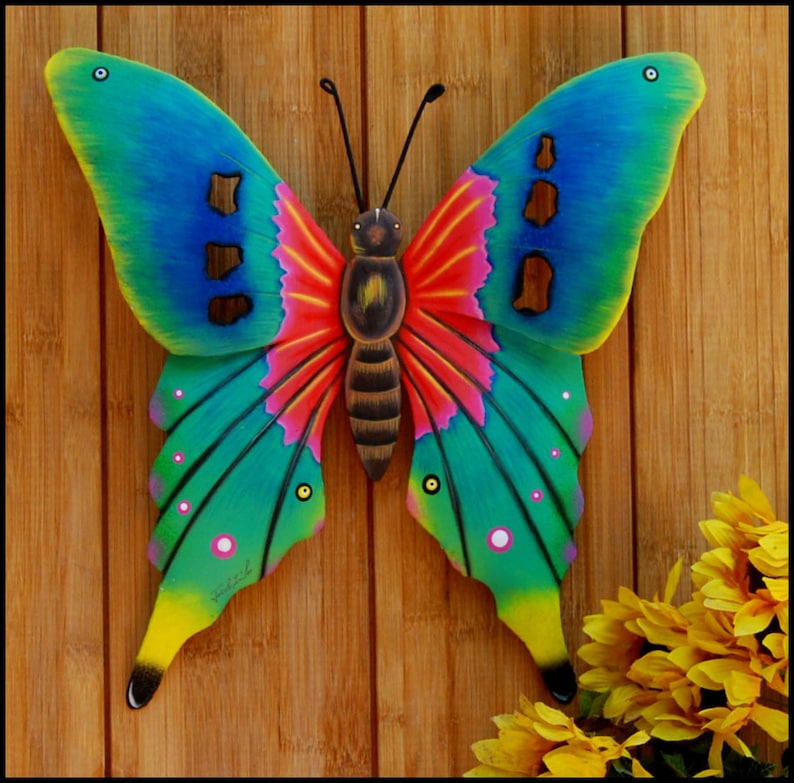 BUTTERFLY WALL ART Painted Metal Butterfly Art Garden Art Etsy