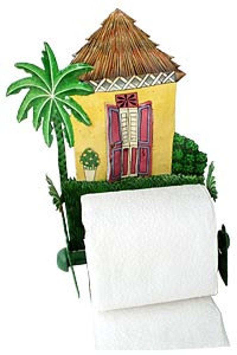 TOILET PAPER HOLDER, 3 Colors, Hand Painted Caribbean House Tropical Bathroom Decor Bathroom Tissue Holder, Toilet Roll Holder 7074-Tp image 1