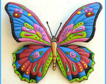 BUTTERFLY WALL HANGING, Choice of 5 Colors, Butterfly Art, Painted Metal Art, Outdoor Garden Decor, Metal Wall Art, Haitian Art- J-903